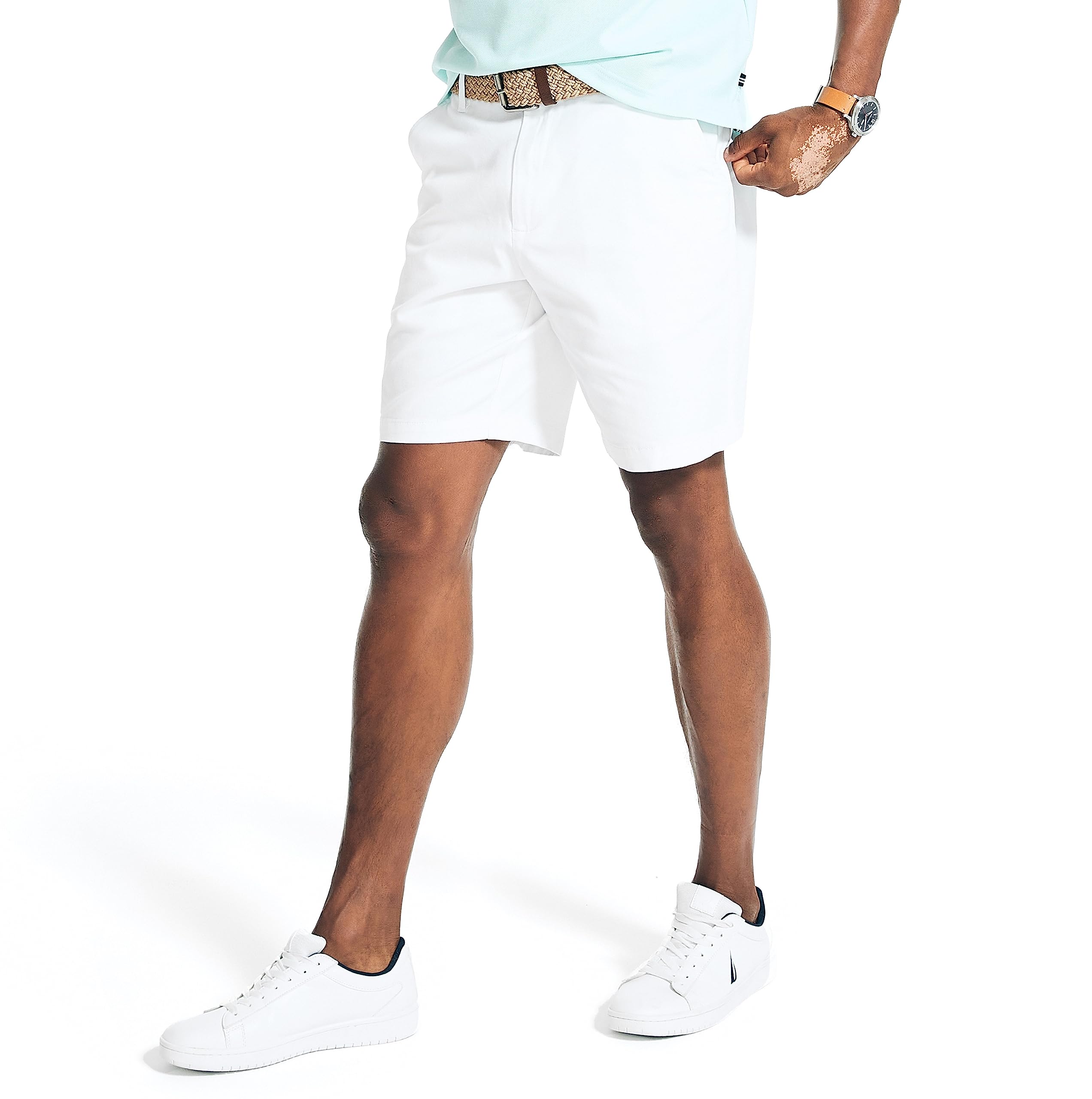 Shorts Nautica Classic Fit Flat Front Stretch Chino Brancos