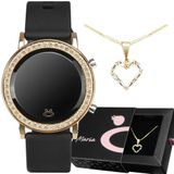 Relogio Digital Feminino Banhado Dourado + Colar Coração Qualidade Premium Moda Social Stras Preto