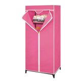 Guarda-roupa Com Zíper E Cabideiro Portátil Arara Organizador Com Prateleira Multiuso Para Praia E Camping - Rosa