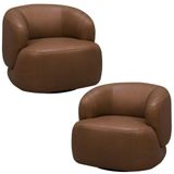 Kit 2 Poltronas Decorativas Giratória Orgânica Sala Living Begur L06 Couro Marrom Claro - Lyam Decor