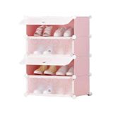Sapateira Organizador 4 Portas Armário Guarda Roupa Brinquedos Portátil 4 Prateleiras Modular Infantil Adulto Praia Rosa