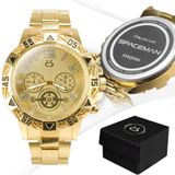 Relogio + Banhado Ouro Aço Inox Personalizado Masculino Dourado + Caixa Analogico Presente Social