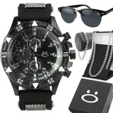Relogio Preto Aço + Oculos Sol Pesado Ponteiro Preto Ajustavel Presente Inoxidável Social Autentico