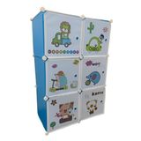 Guarda Roupa Infantil Portátil Armário Modular Organizador De Brinquedos Sapateira Com 6 Portas Desmontável Meninos Azul
