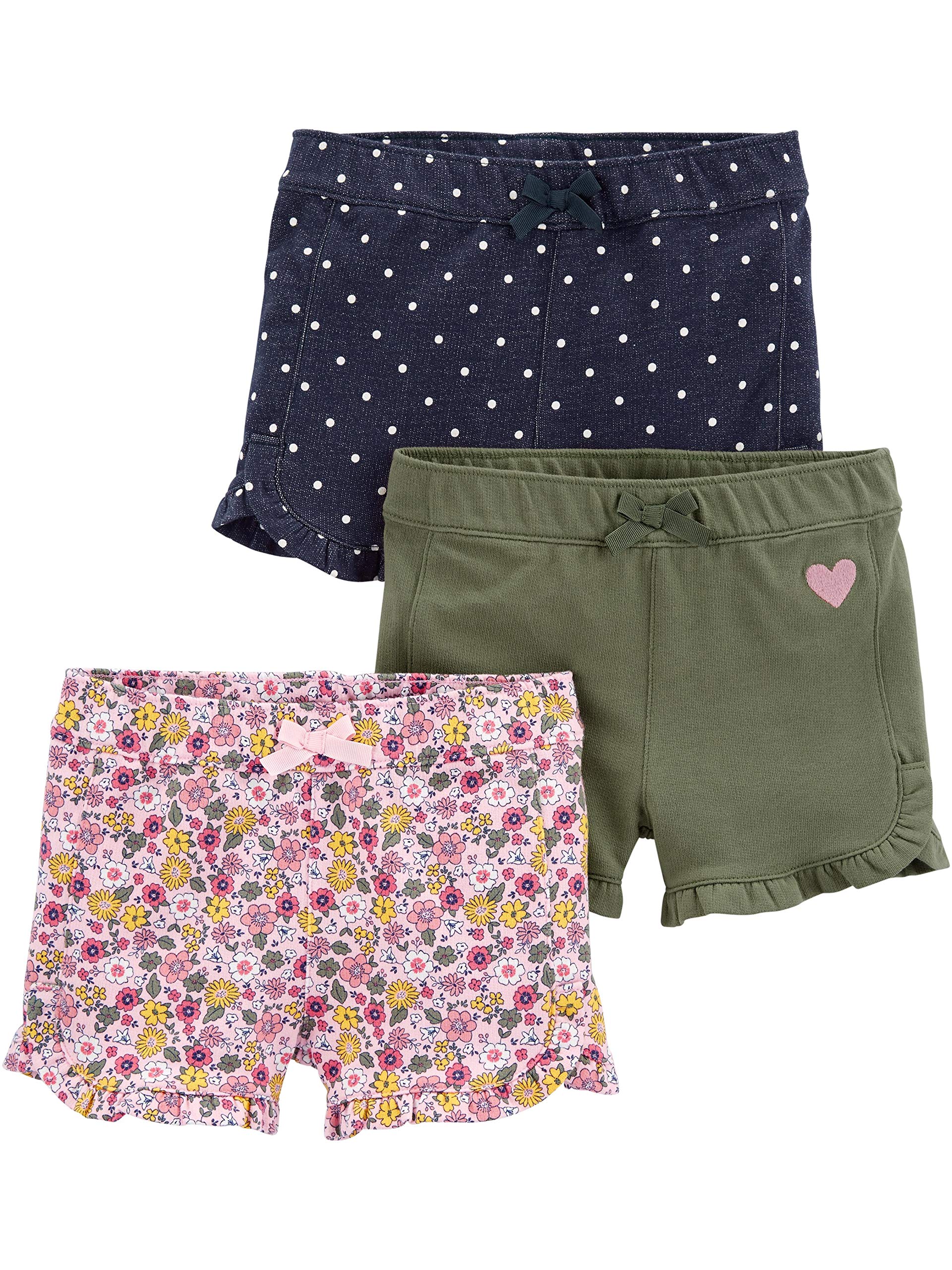Shorts Simple Joys By Carter's, Pacote Com 3 Unidades, Jeans, Verde-oliva E Rosa, 2t