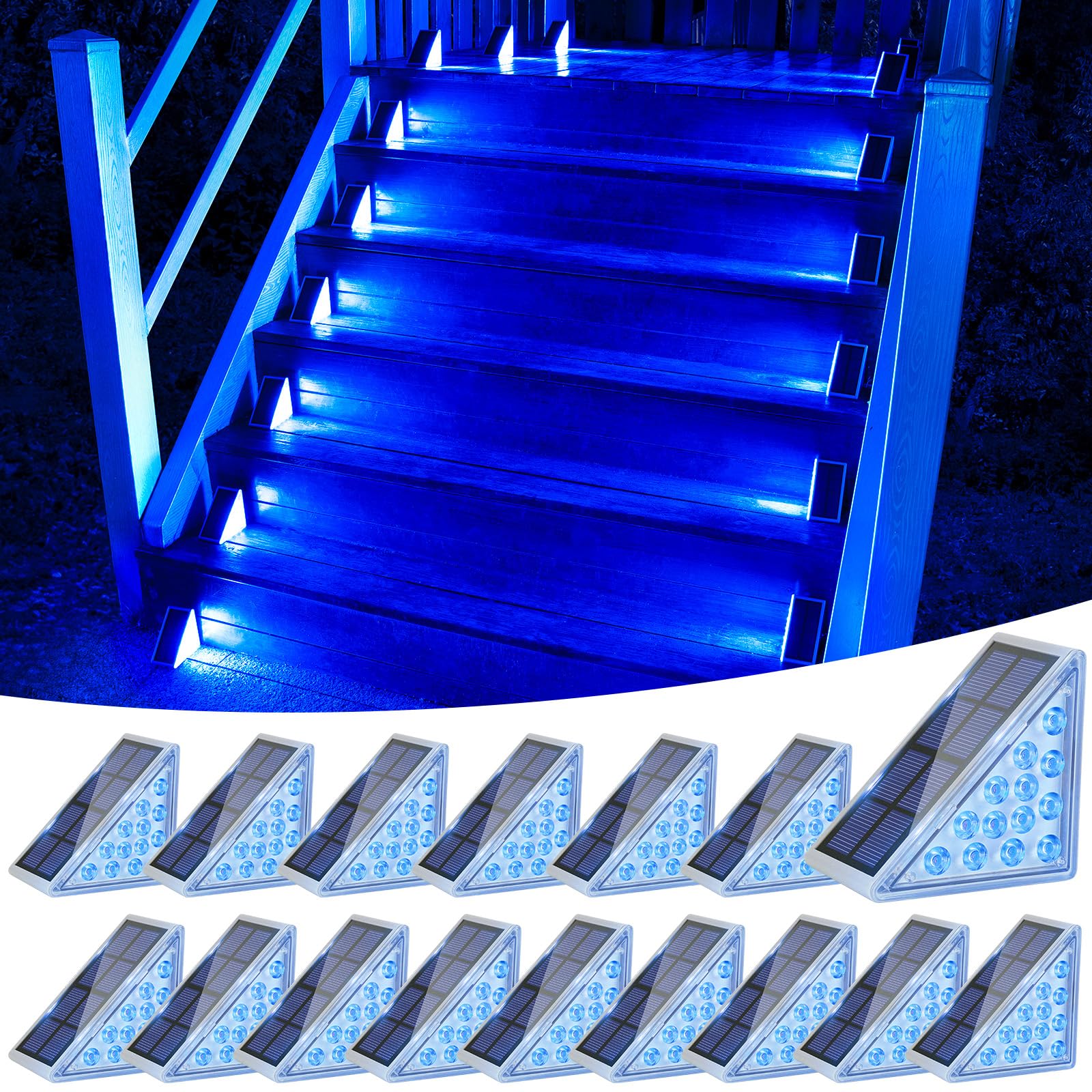 Luzes Solares De Escada Volisun, Pacote Com 16, Impermeáveis, Ip67, Azul