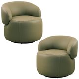 Kit 2 Poltronas Decorativas Giratória Orgânica Sala Living Nevile L06 Couro Verde Musgo - Lyam Decor
