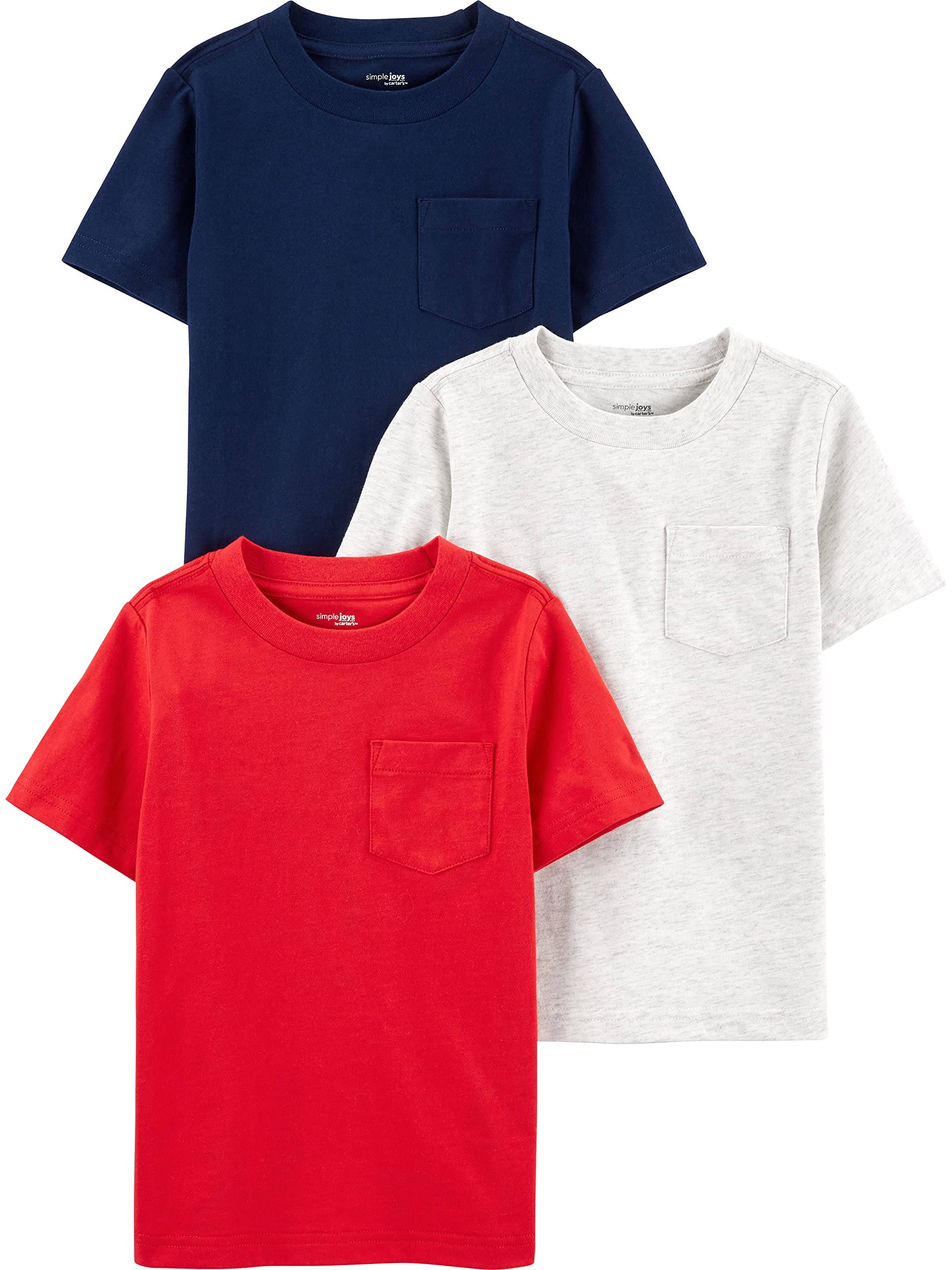 Camisetas Simple Joys By Carter's Baby Boys, Pacote Com 3 Unidades, 2t, Cinza, Azul Marinho E Vermelho
