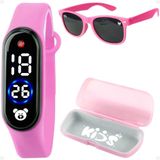Oculos Protecao Uv + Relogio Digital Infantil Led Original Social Ajustavel Garota Presente Criança