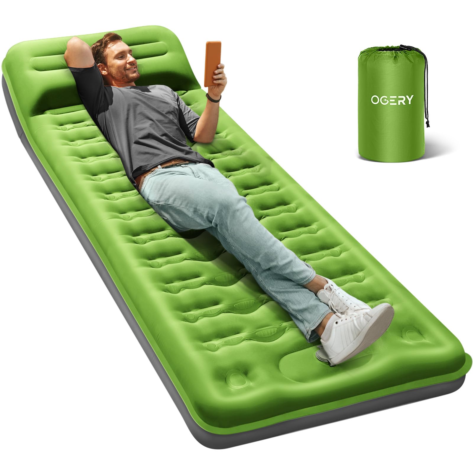Almofada De Dormir De Acampamento Ogery De 6 Cm De Espessura Com Travesseiros E Bomba Para Pés
