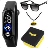 Relogio Digital Batman Infantil + Caixa + Colar Qualidade Premium Silicone Ajustavel Original Menino