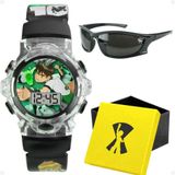 Relogio Infantil Digital Led Ben10 Sol + Caixa Oculos Qualidade Premium Menino Presente Silicone Luz