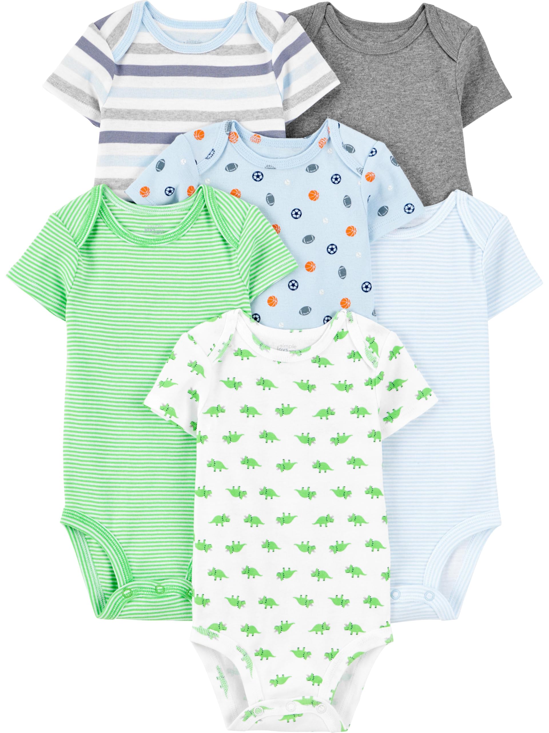 Bodysuits Simple Joys Baby Boy's, Pacote Com 6 Unidades, Azul/cinza, Preemie