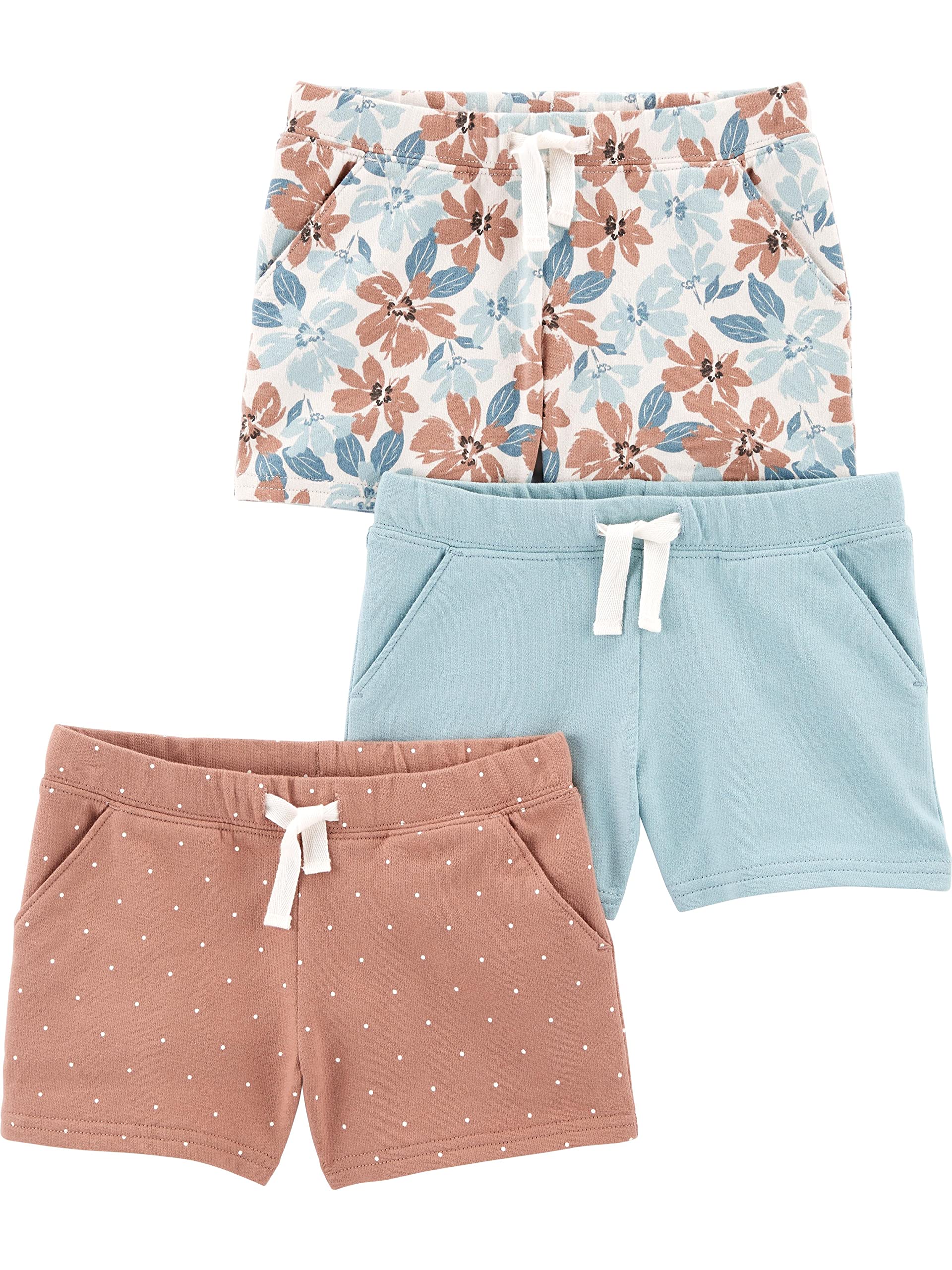 Shorts Simple Joys Da Carter's Girls, Pacote Com 3 Unidades, 4t, Marrom Claro