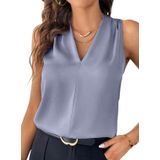 Camiseta Regata Evaless Summer Para Mulheres Com Decote Em V Plissada Beau Blue L