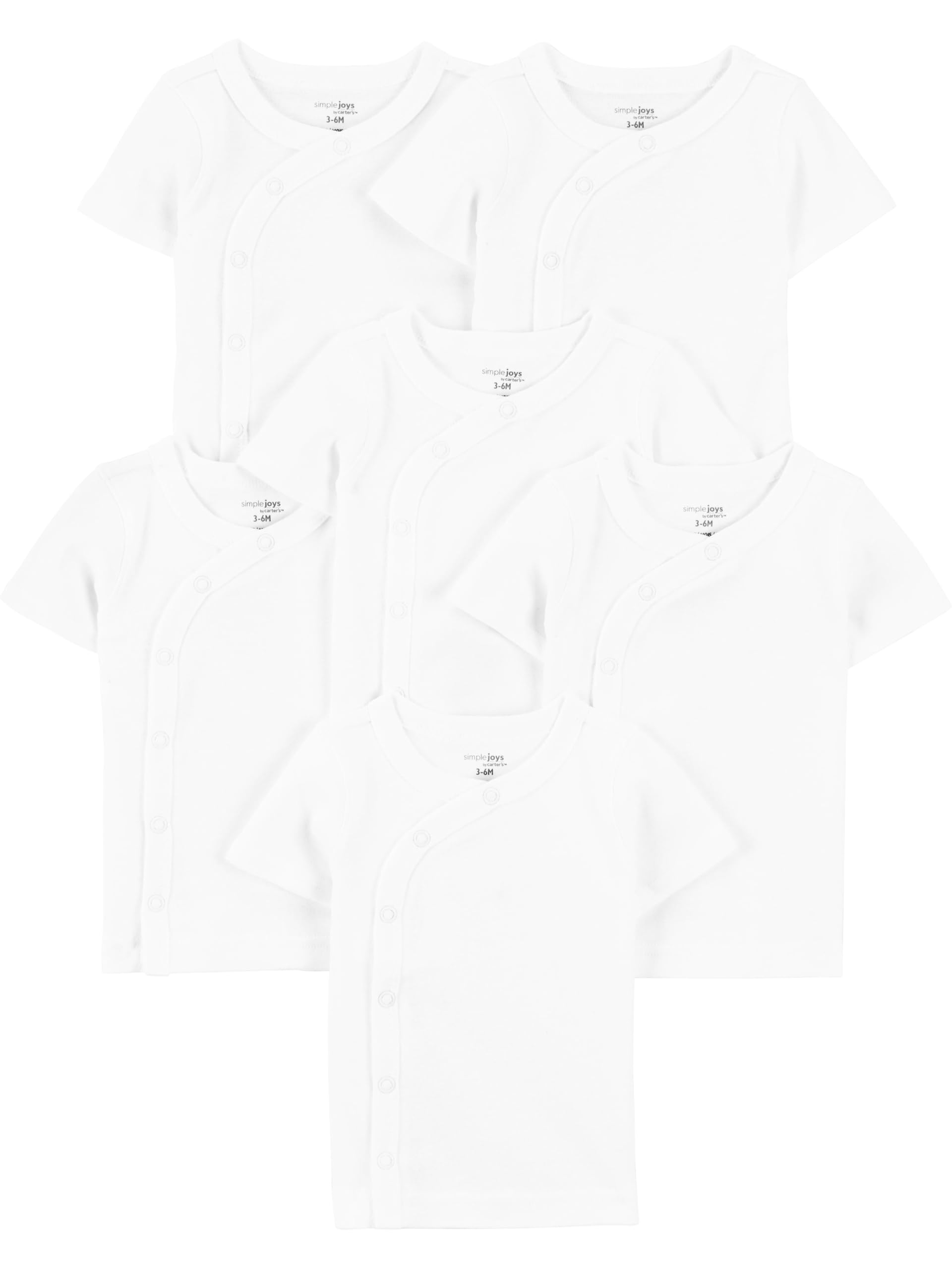 Camiseta De Bebê Simple Joys By Carter's, Pacote Com 6 Unidades, Side-snap, Branca