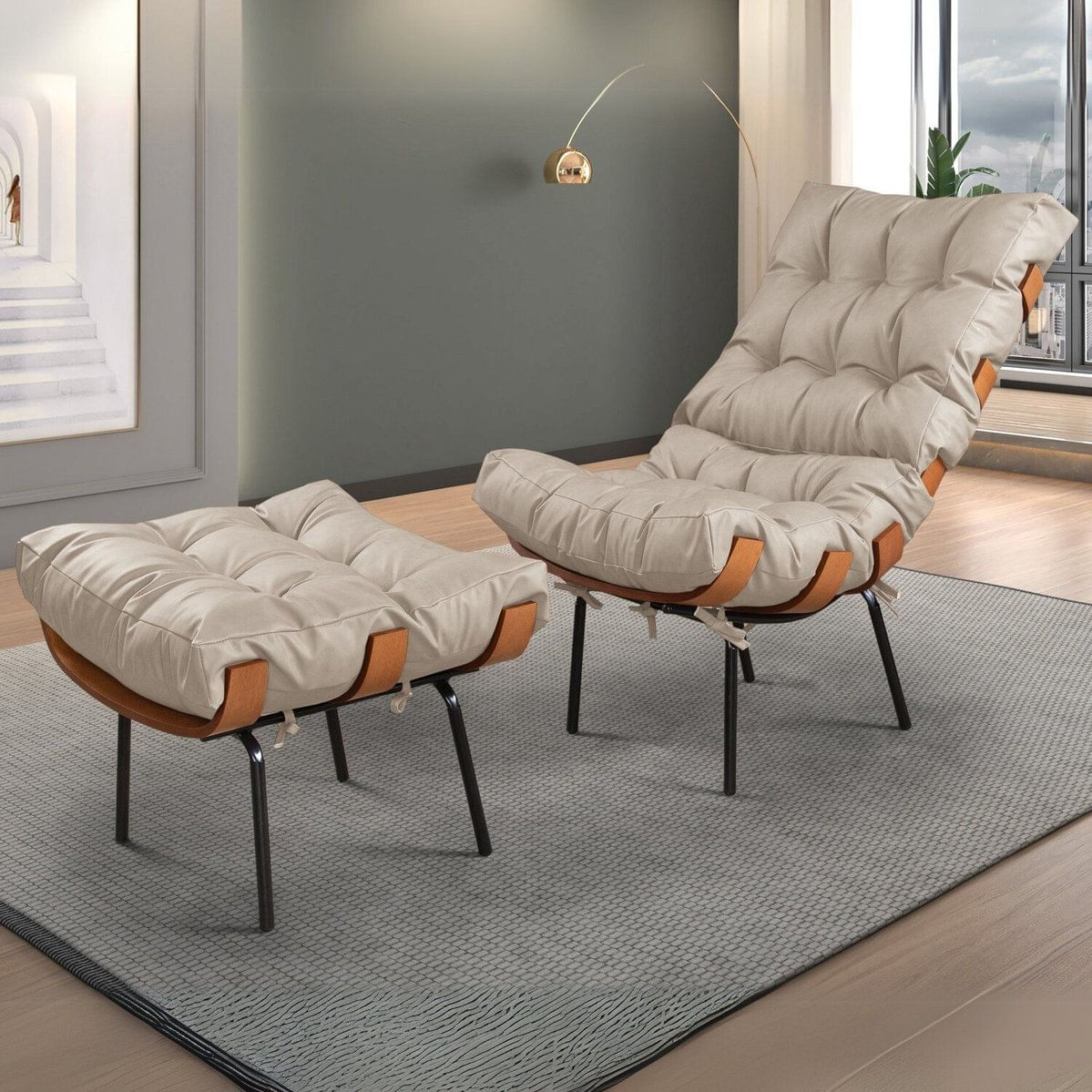 Poltrona Para Sala De Estar Com Puff Costela Gelo