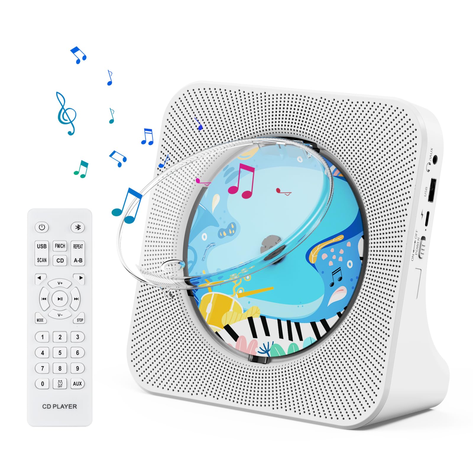 Leitor De Cd Qoosea Bluetooth Para Desktop Doméstico Com Alto-falantes Brancos