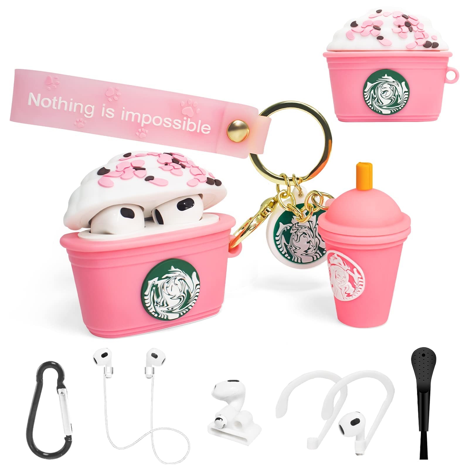 Capa Para Airpods 3 Suihuoji Cute 3d Cartoon Pink Cup Com Conjunto 7 Em 1