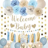Decorações Para Chá De Bebê Amandir Dusty Blue Boy Welcome Baby