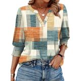Camisa Wiholl De Manga Curta Com Decote Em V E Manga 3/4 Para Mulheres