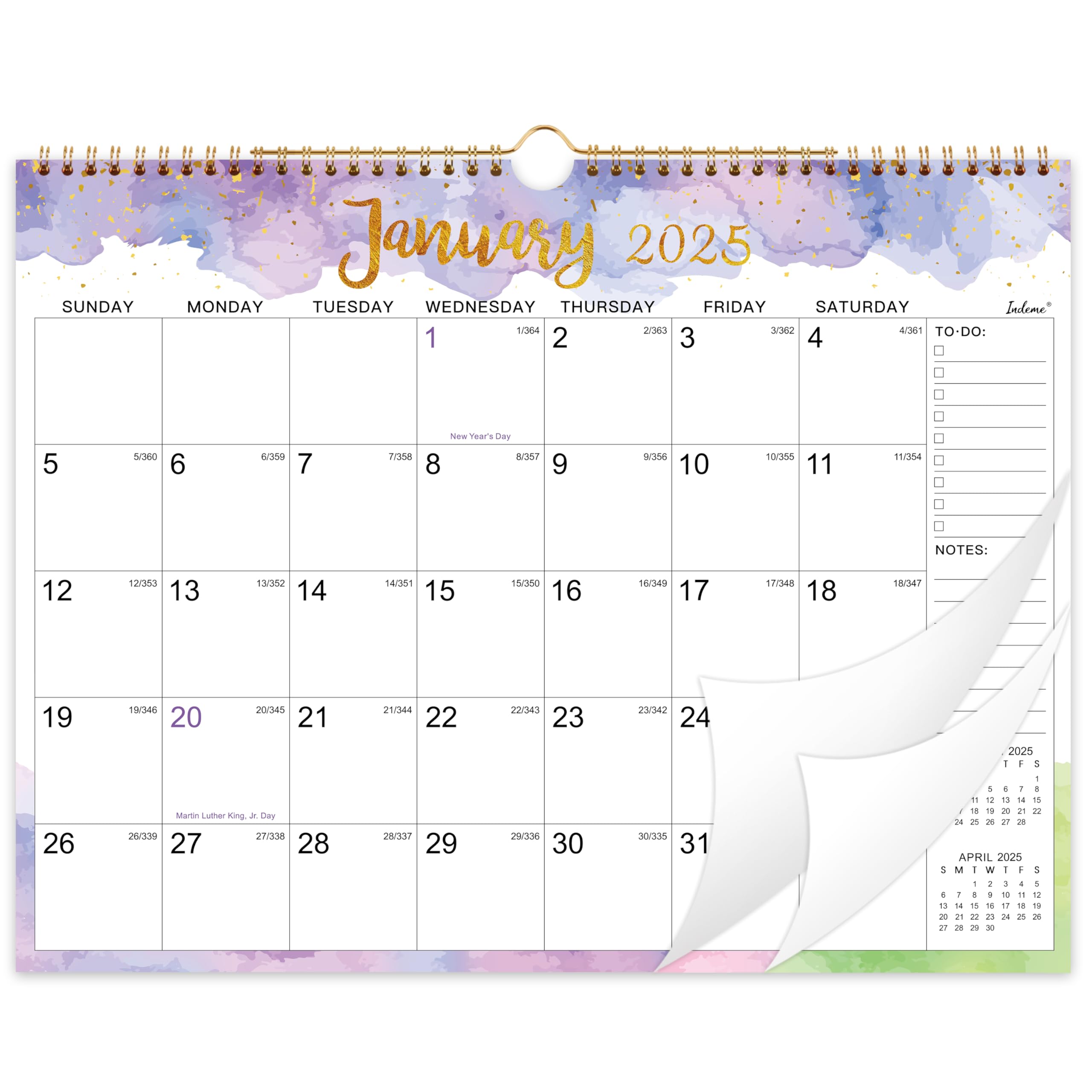 Calendário Indeme 2025, Parede Mensal De 15 X 11,5 Cm Com Fio Duplo