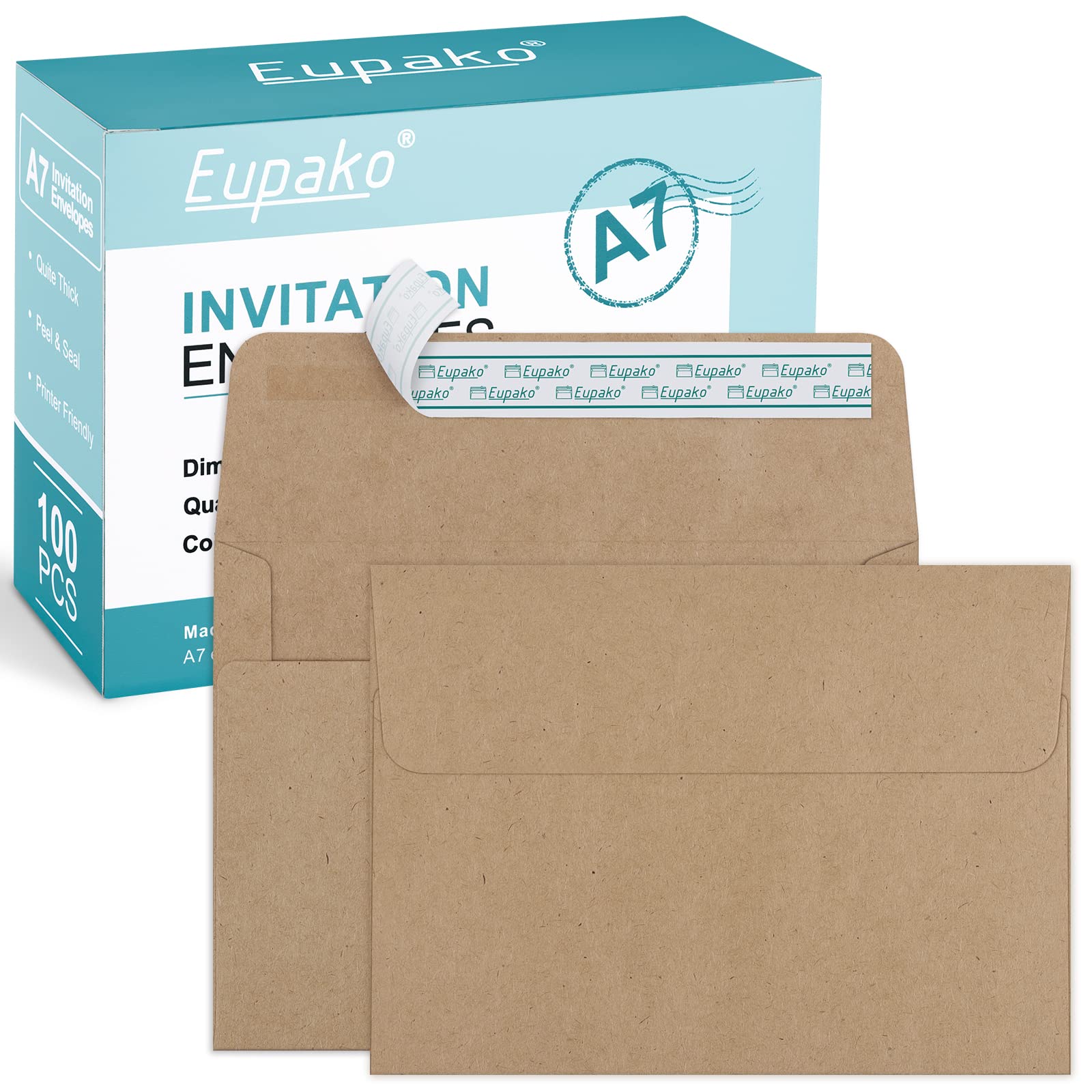 Envelopes Eupako A7 De 5,25 X 7,25 Polegadas Self Seal, Pacote Com 100 Pacotes De Papel Kraft