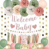 Decorações De Chá De Bebê Amandir Girl Pink Sage Green