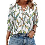 Top Feminino Wiholl, Floral De Verão, Manga 3/4, Elegante, Decote Em V