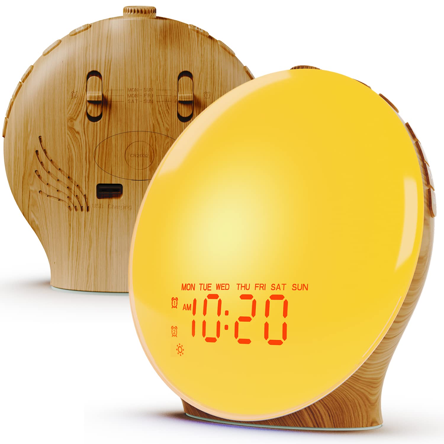 Despertador Jall Wake Up Light Sunrise Para Crianças, Wood Grain