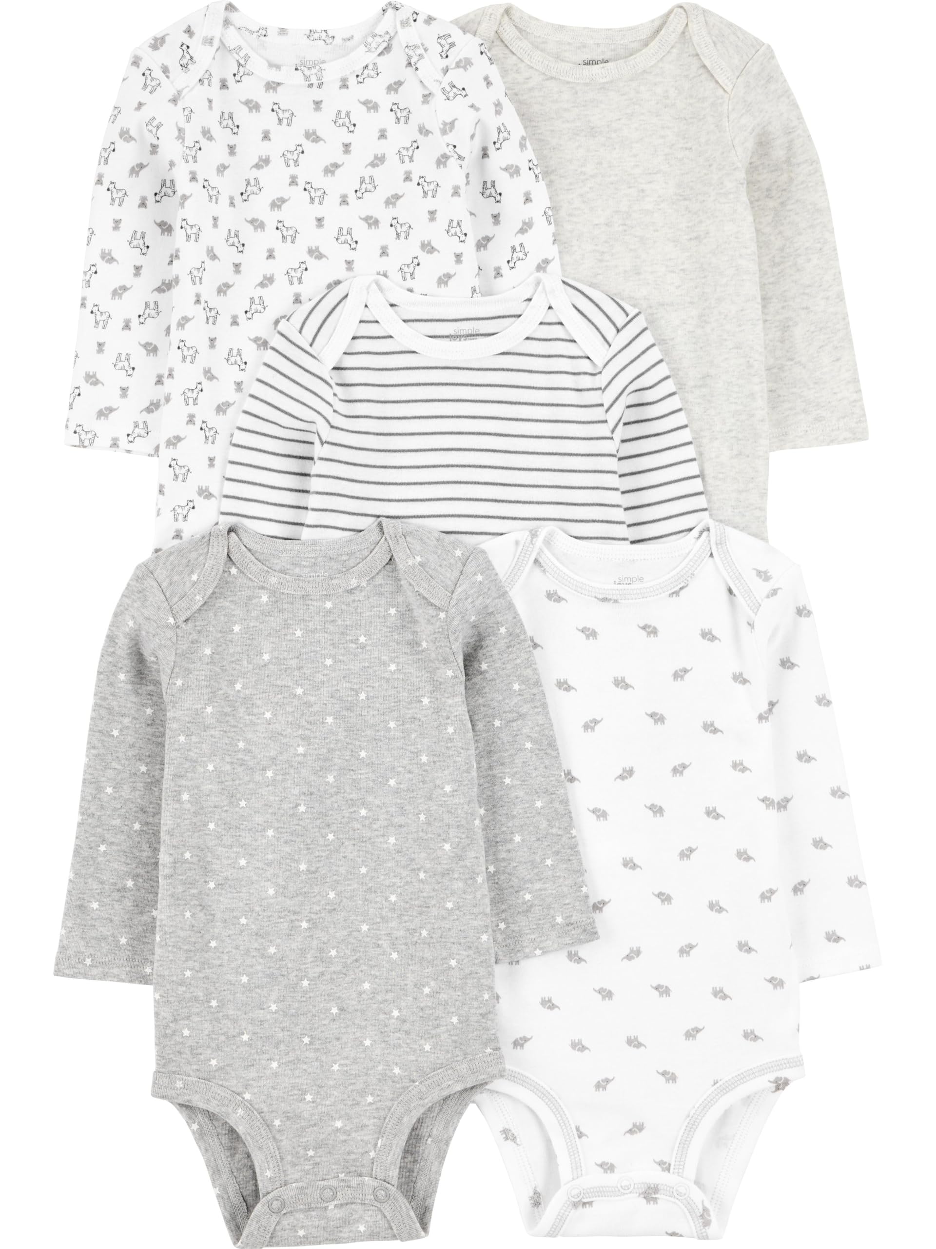 Bodysuit Simple Joys By Carter's, Pacote De Manga Comprida Com 5 Recém-nascidos