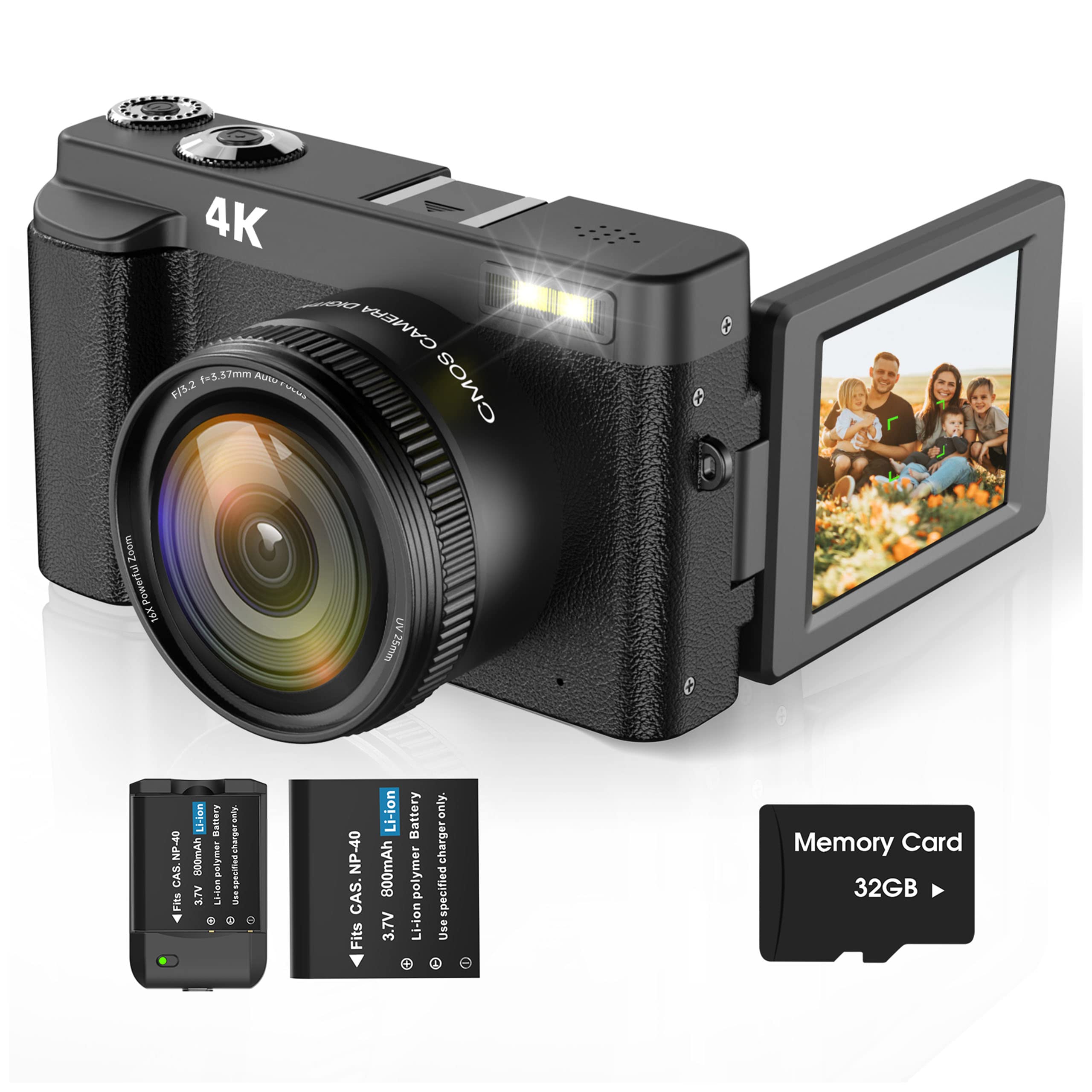 Câmera Digital Oiadek 4k 48mp Com Flash 180°, Tela Giratória De 32 Gb