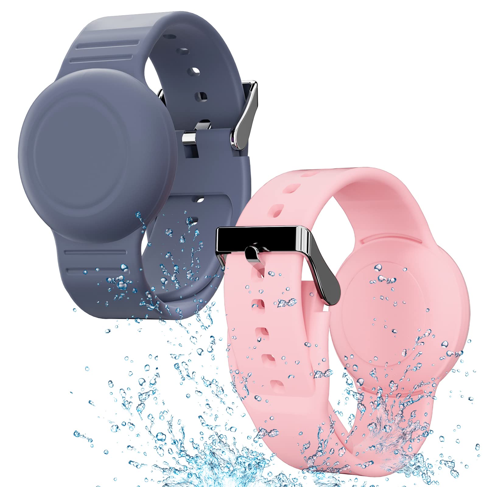 Pulseira Airtag Impermeável Para Crianças Agmz (pacote Com 2) Cinza, Azul E Rosa
