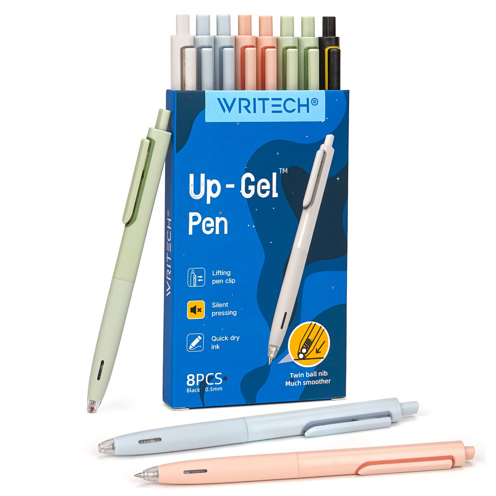 Canetas De Gel Writech Up-gel Fine Point 0,5 Mm, Tinta Preta, 8 Quilates