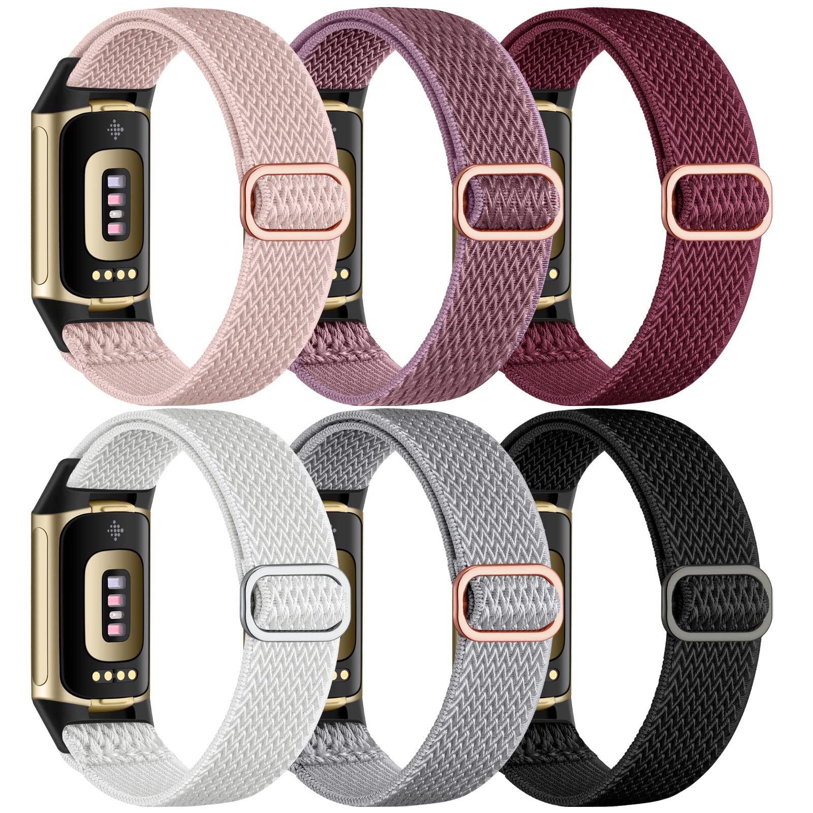 Pulseiras Maledan Stretchy Solo Loop Fitbit Charge 5/6, Pacote Com 6