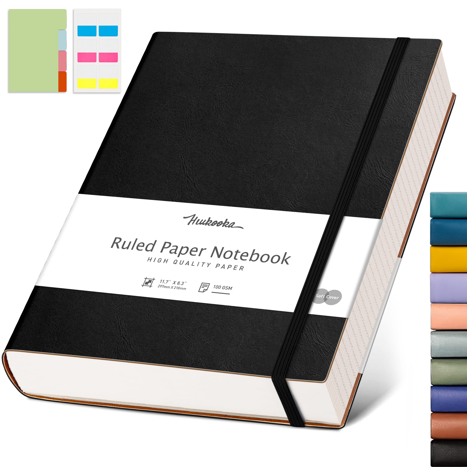 Caderno Hiukooka College Ruled Forred A4 100gsm Em Couro Preto