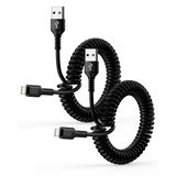 Cabo Lightning Haoano Coiled 1,4-1,8 M Para Iphone Preto, Pacote Com 2