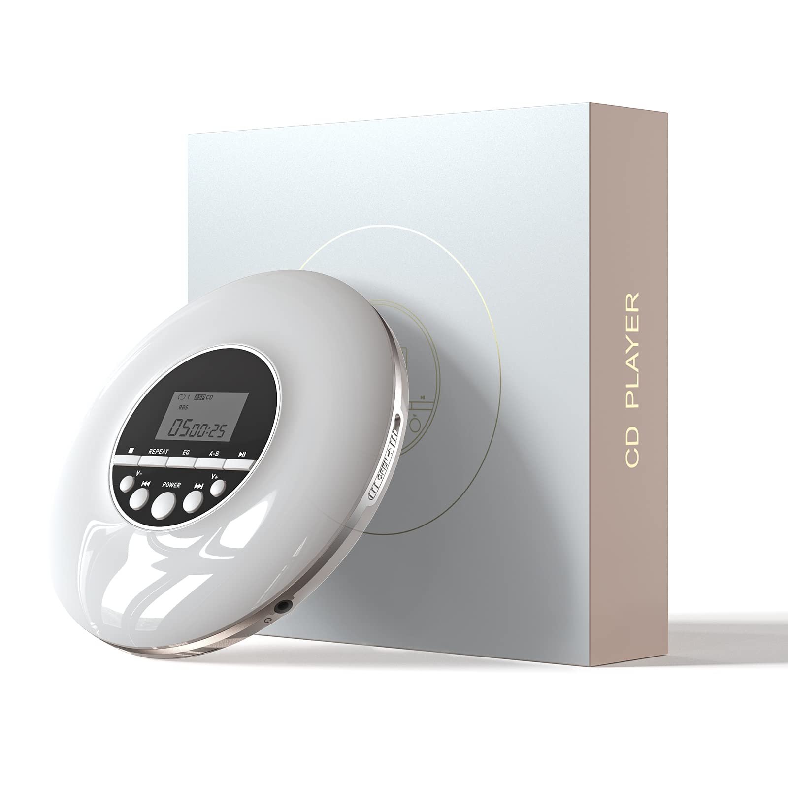 Leitor De Cd Portátil Qualori Leitor De Cd Com Fones De Ouvido Branco