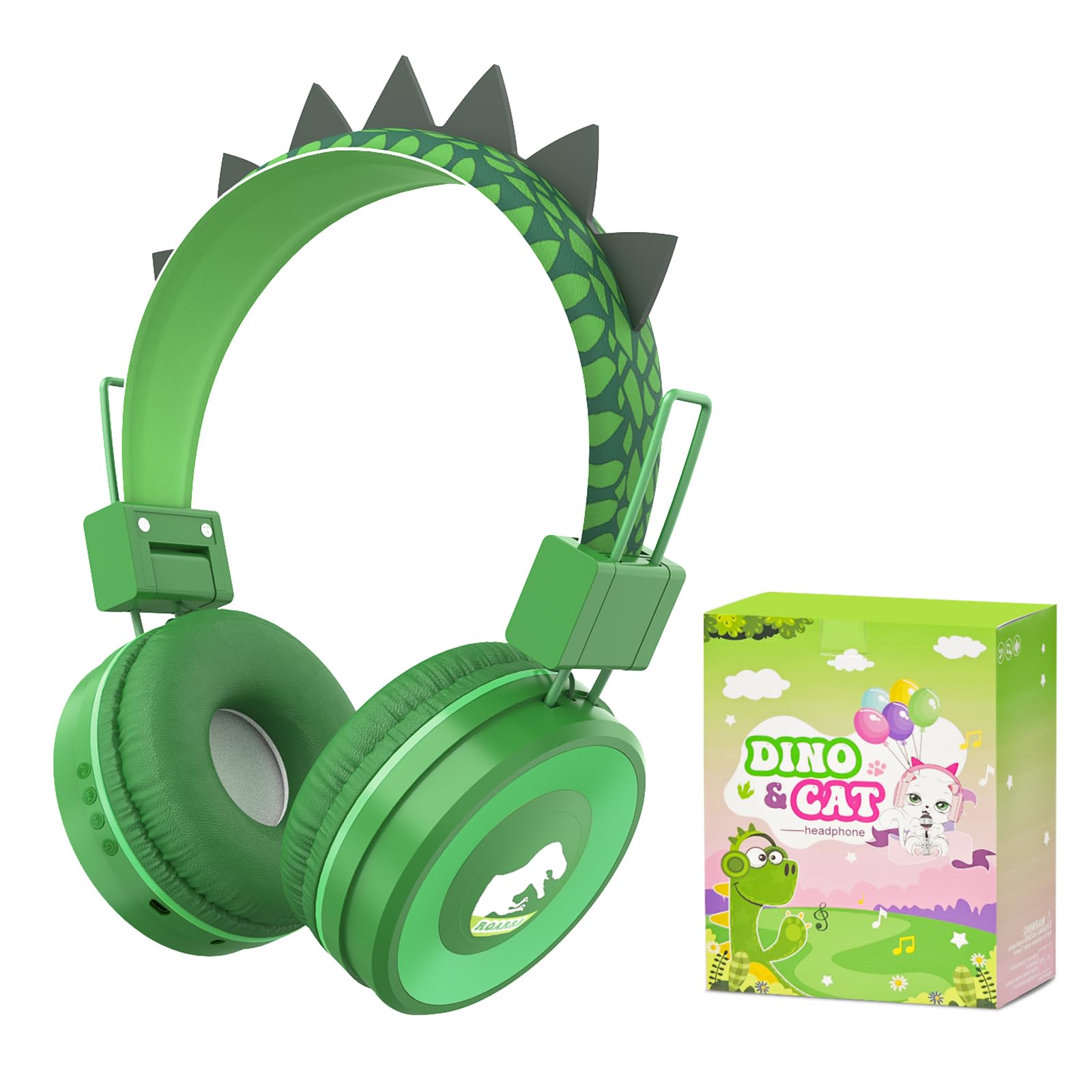 Fones De Ouvido Bluetooth Qearfun Dinosaur Kids Com Microfone Verde