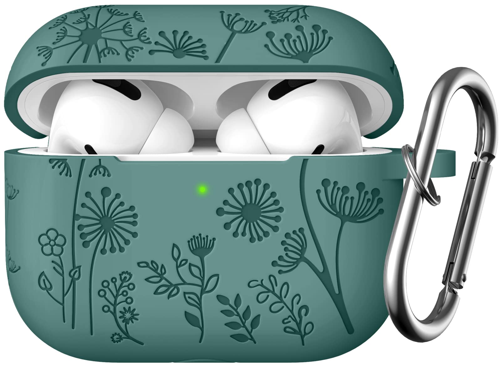 Capa Para Airpods Pro Lerobo Com Flor De Silicone Gravada Em Verde Pinho