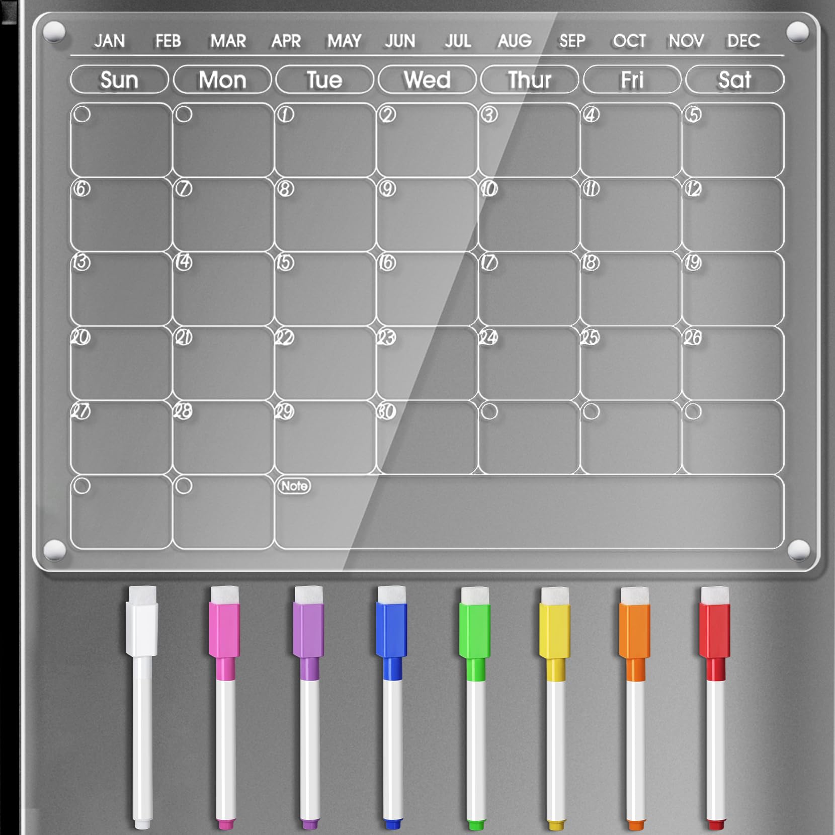 Calendário Magnético Acrílico Ooraii Para Geladeira Com 8 Marcadores 16x12"