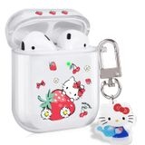 Capa Airpods Dabozi Cute Strawberry Cat Com Chaveiro Kawaii