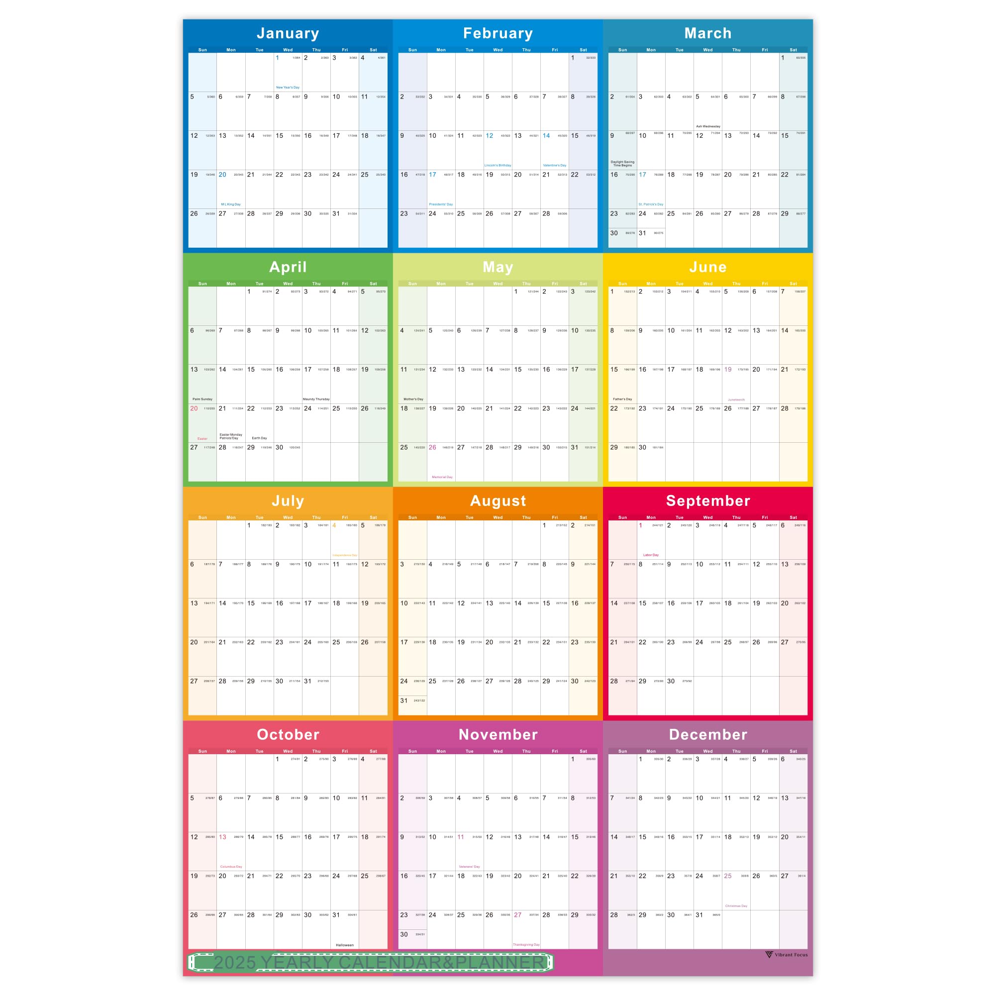 Calendário De Parede Vibrant Focus 2025 Annual Planner 34,7x22,8 Cm