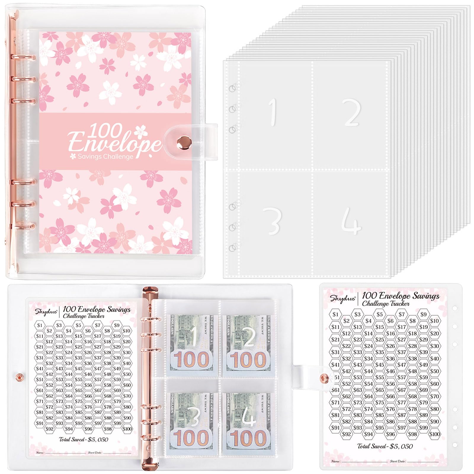 Savings Challenge Binder Skydue 100 Envelopes Com Rastreador