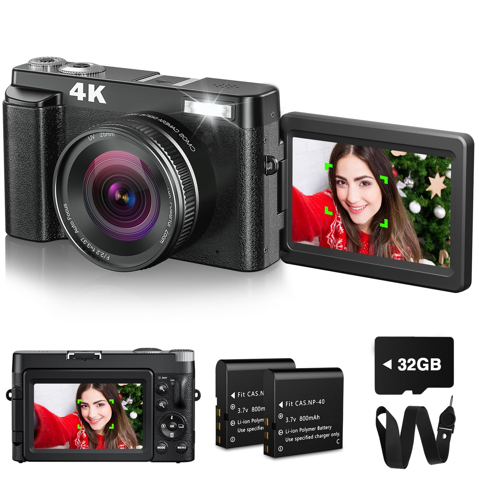 Câmera Digital Bifevsr 4k 48mp Com Cartão De 32gb Autofocus Flash