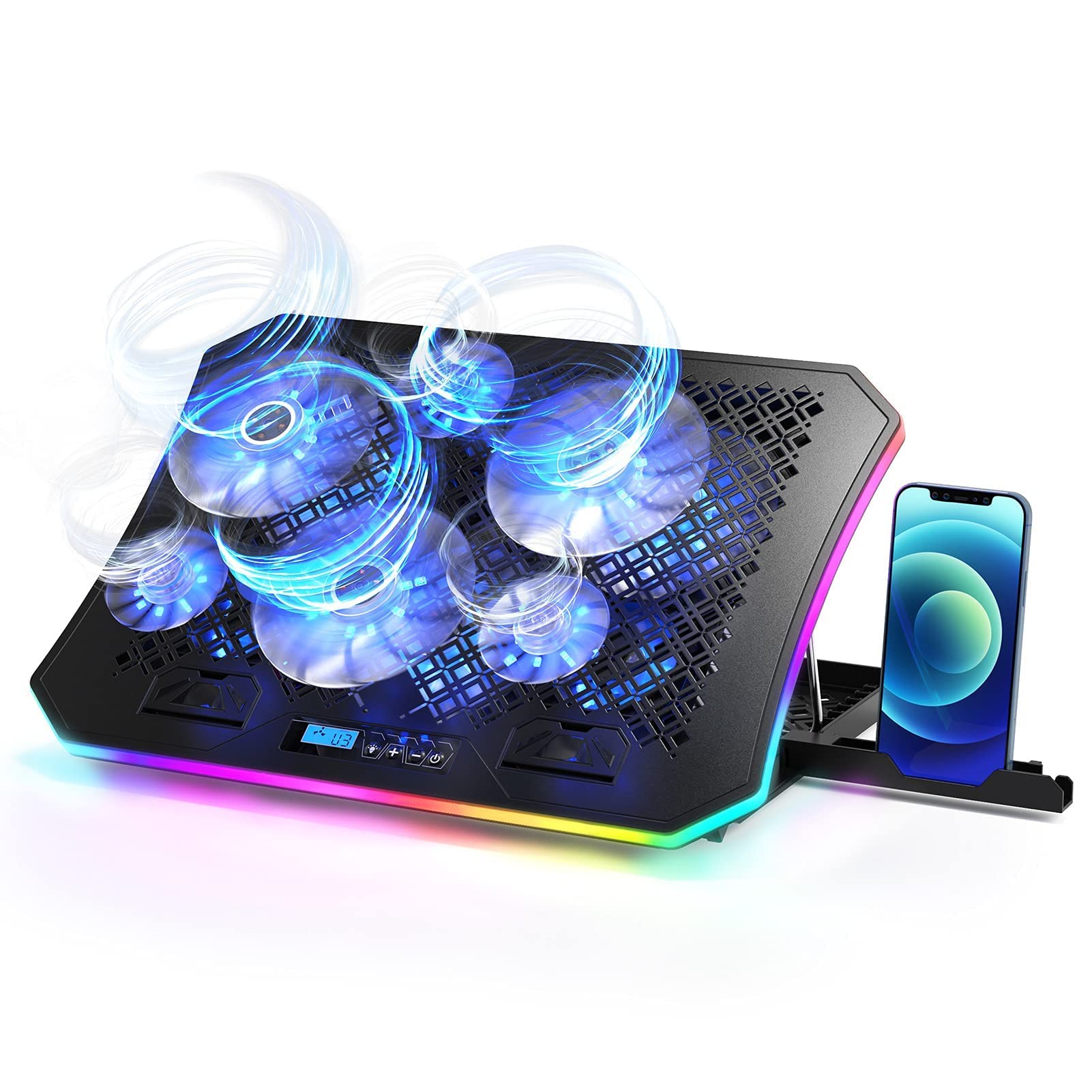 Almofada De Resfriamento Para Laptop Kebin Upgrade A8 Rgb Lights 6 Ventiladores 15.6-17.3