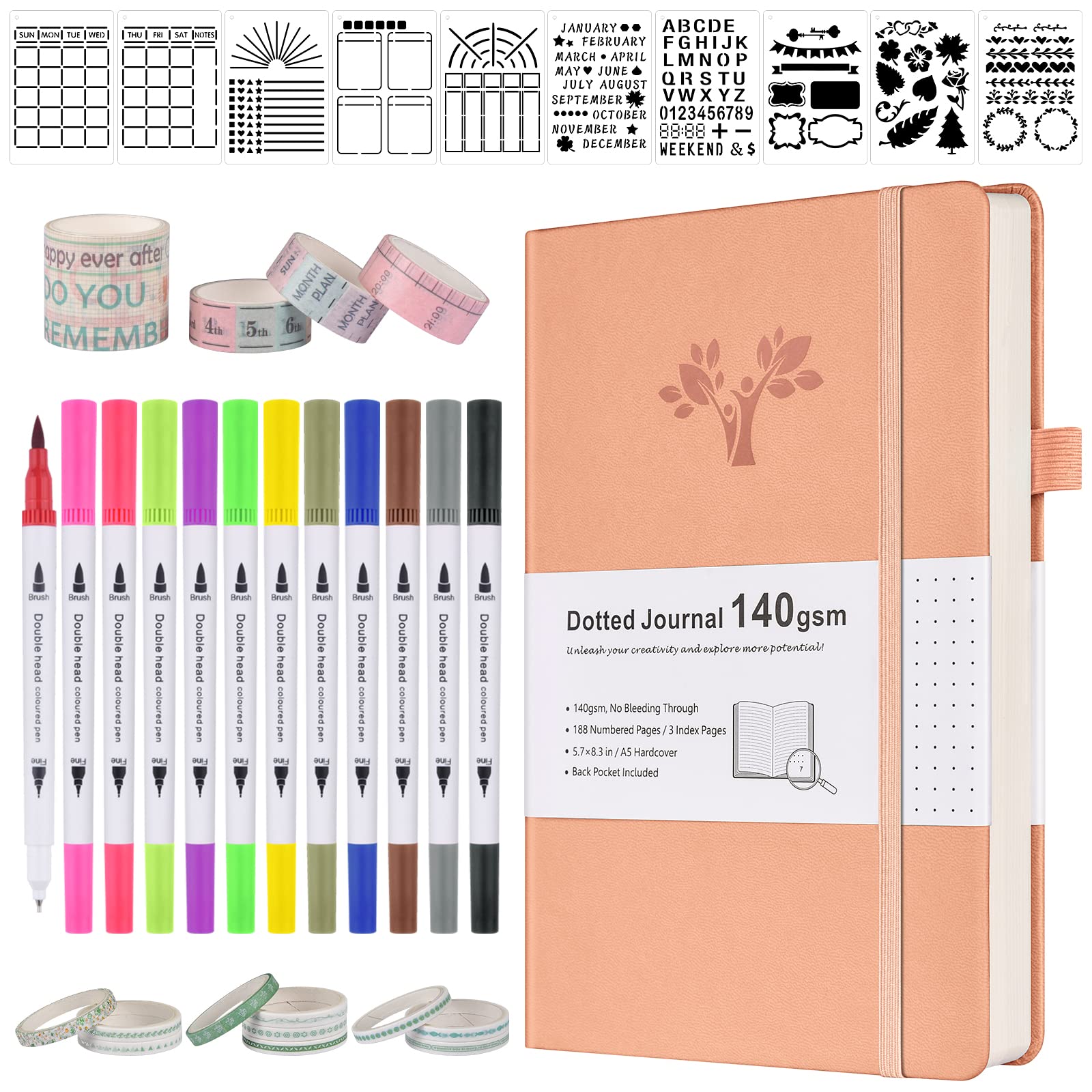 Bullet Dotted Journal Offigift 140 G/m² De Capa Dura A5 Com Canetas
