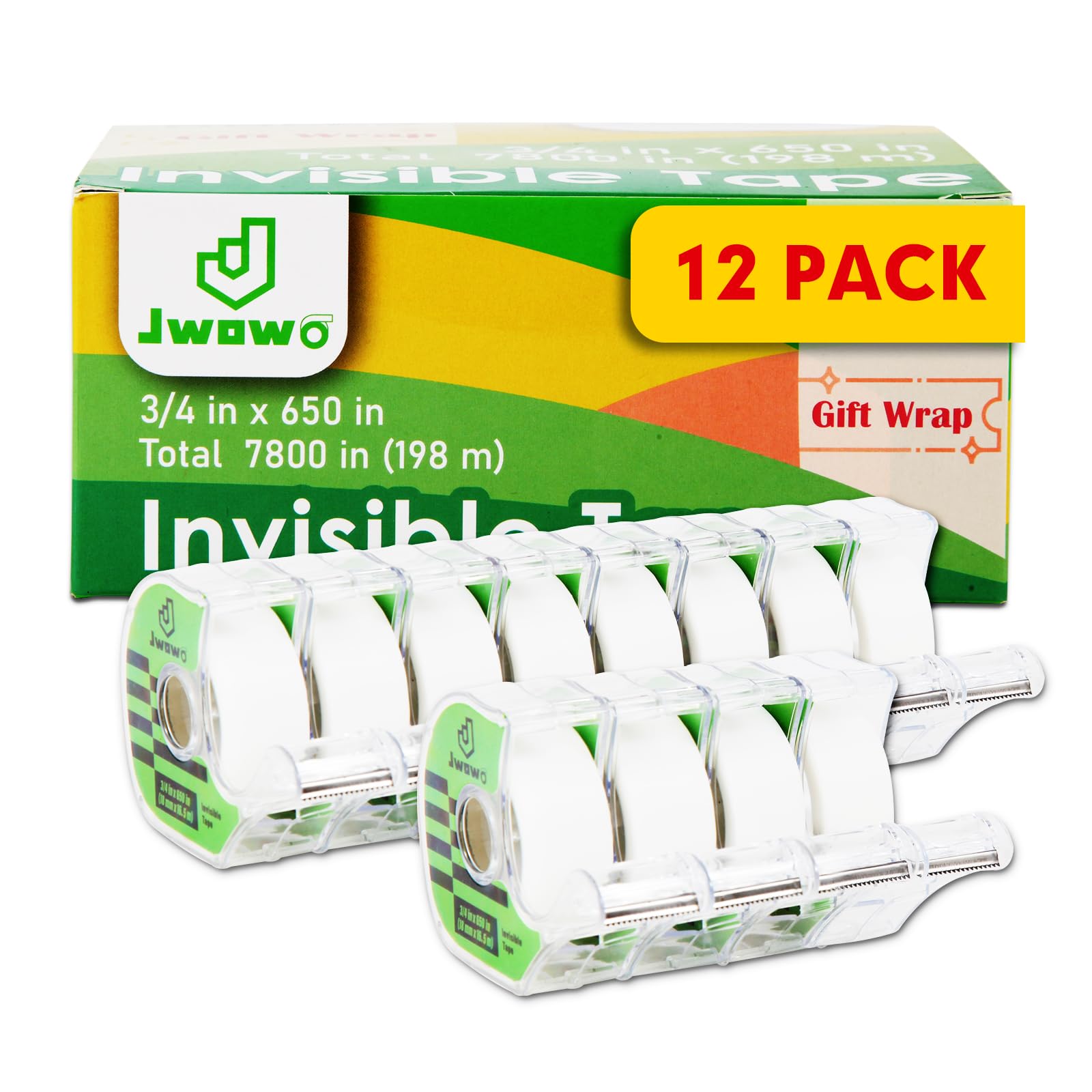 Fita Invisível Jwowo It-12 Para Embrulho De Presente, 19 Mm X 16,5 M, Pacote Com 12