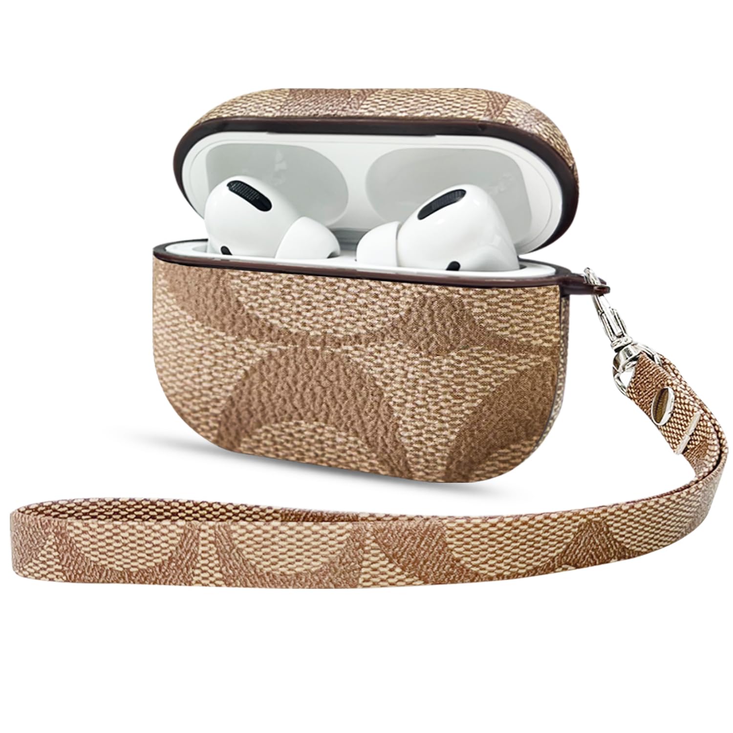 Capa Para Airpods Pro Uguhy Fashion Luxury Pu Brown Com Chaveiro