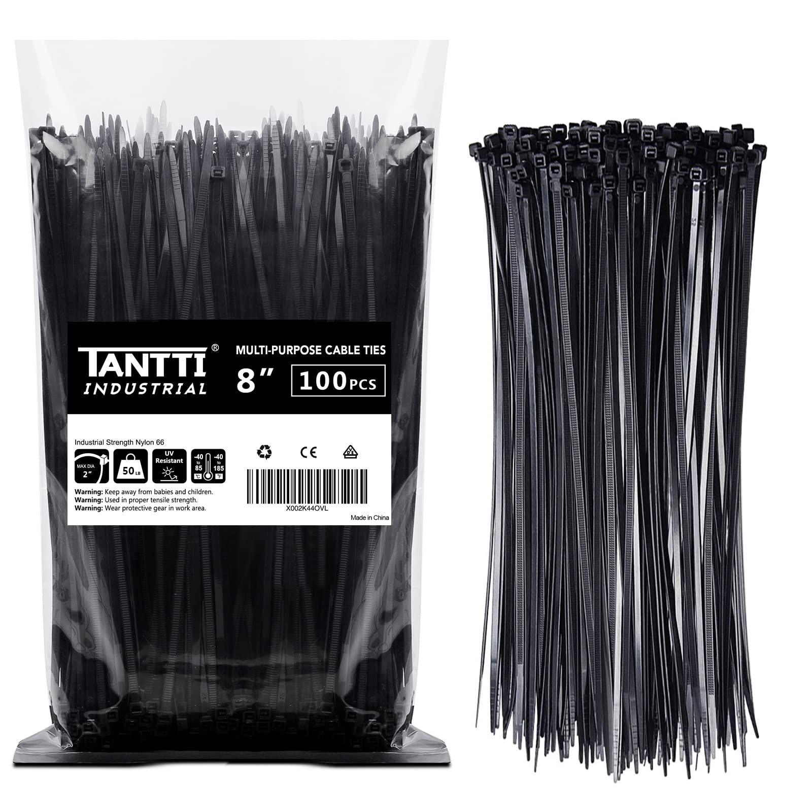 Zip Ties Tantti Supply 20 Cm Pretas 50 Kg Resistência À Tração 100p